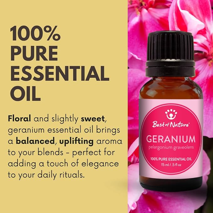Geranium Essential Oil for Diffuser Aromatherapy – Best of Nature 100% Pure Undiluted Oils for DIY, Home Fragrance, and Topical Use