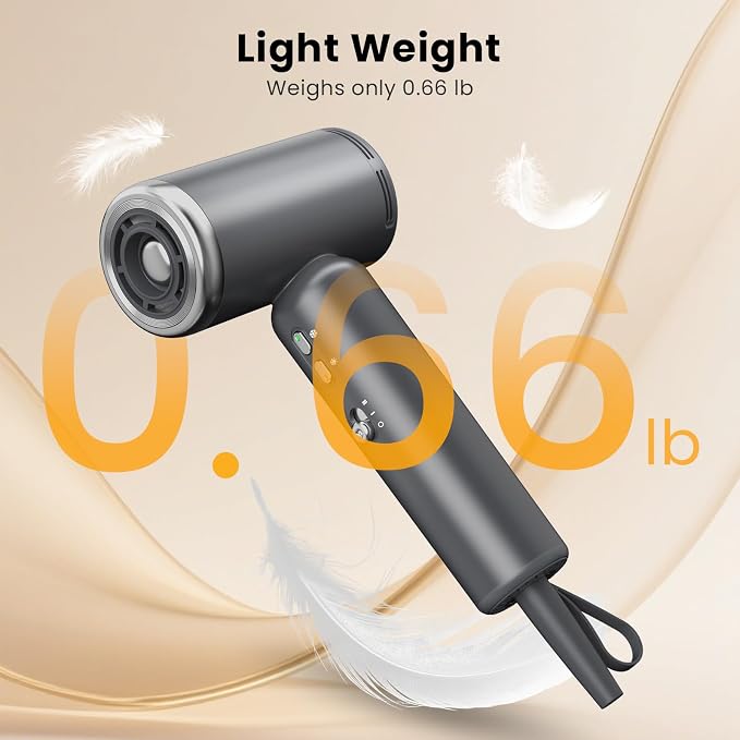 JIGGL High-Speed Dual-Voltage Mini Travel Hair Dryer with Magnetic Diffuser | As Small as a Phone,Negative Ionic,100-240V,Lightweight,Quiet,,European Plug Adapter,Curly Hair,International Travellers