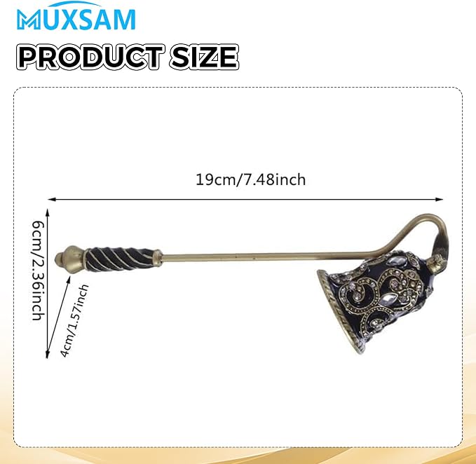 MUXSAM Vintage Candle Snuffer, Candle Extinguisher with Long Handle, Metal Wick Flame Snuffer for Putting Out Candle Flame Safely, Floral Candle Snuffers Accessory for Candle Lovers, Black