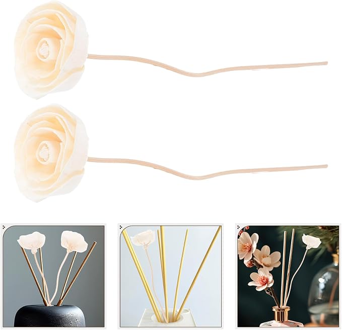 2pcs Natural Rattan Reed Diffuser Flowers with Essential Oil for Home Fragrance Accessories, Rattan Stick Aroma Diffuser Set for Office, Hotel, and Living Room Decor