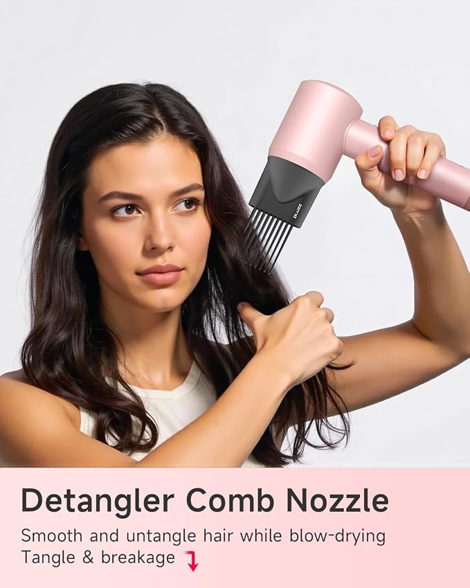Hair Dryer with Diffuser & Comb Attachment for Curly Hair, PLUZZ 270M Negative Ionic Blow Dryer Brush, High-Speed 110,000RPM Brushless Motor Hairdryer, Lightweight Travel Hair Dryers Quiet, Women/Men