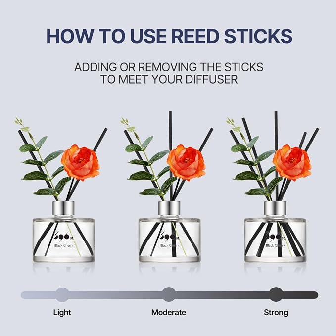 396 st. Peony Flower Reed Diffuser, Black Cherry, 200ml(6.7oz) / Reed Diffuser Sets, Home Fragrance, Scented Oils, Home & Bathroom Décor