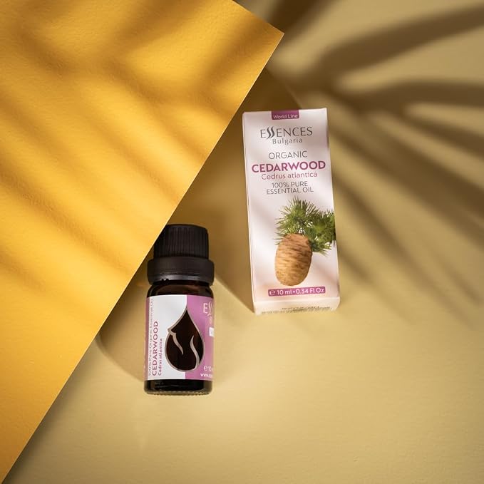 Essences Bulgaria Organic Cedarwood Essential Oil 0.34 Fl Oz 10ml Cedrus atlantica - 100% Pure Natural Undiluted Therapeutic Grade for Aromatherapy with Diffuser Humidifier DIY Men Cologne