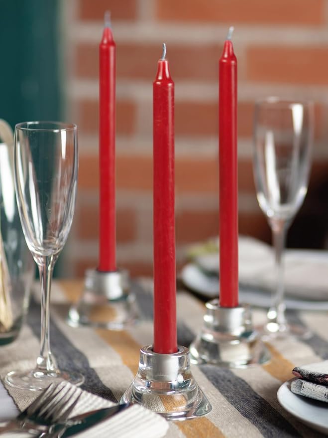CANDWAX Red Taper Candles Pack of 4 - Slow Burning Dripless Unscented Straight Candles 12 inch - Ideal for Dinner Table - Smokeless Long Candlesticks