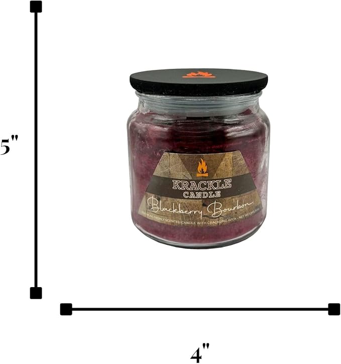 Krackle Candle | BlackBerry Bourbon | 16 oz Scented Candle with Natural Crackling Wooden Wick | Poured in the USA | Smooth Bourbon & BlackBerry Basil Fragrance