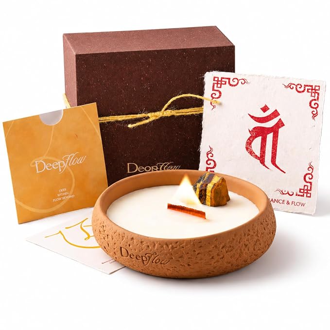 DEEP FLOW Tiger’s Eye Luxury Protection Candle - Jangchub Gold Ritual, Confidence & Grounding Scented Candle for Manifestation & Strength (Golden Resilience)