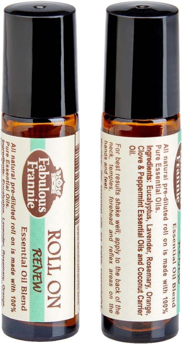 Fabulous Frannie Renew Essential Oil Blend Roll-On Made Clove, Peppermint, Orange, Lavender, Rosemary and Eucalyptus Pure Essential Oils 10ml (.33oz)