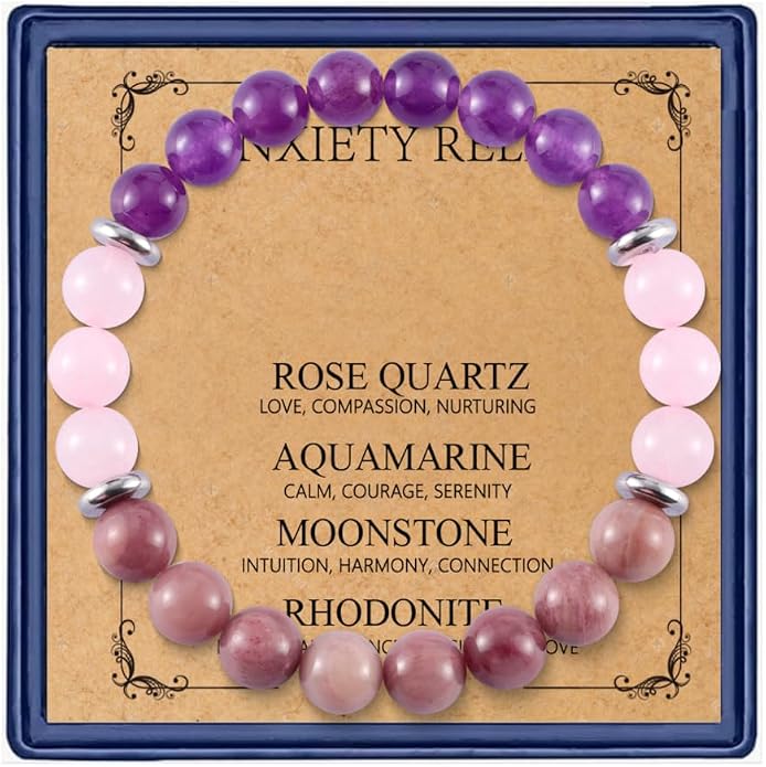Healing Bracelets for Women, Anti Anxiety Yoga Beads Stress Relief Healing Thoughts Bracelets Relaxation Gift Aromatherapy Essential Oil Diffuser Lava Bracelet Gifts for Women