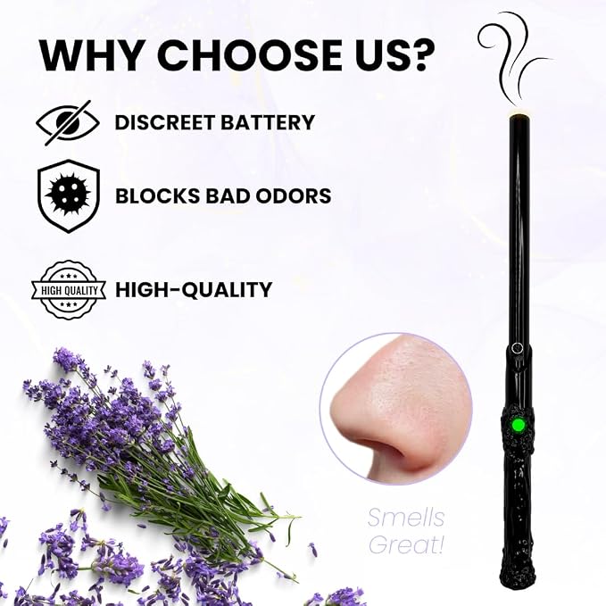 Rechargeable Aromatherapy Wand Diffuser with Adjustable Thread Design, 12-Inch Slim Battery Stick for Pocket or Bag, Includes Storage Box, Sleek Wellness Gift for Travel, Office or Daily Use (Black)