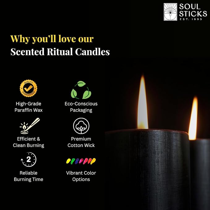 SOUL STICKS 4" Scented Ritual Candles Chime Taper Premium Candles 20 pcs for Rituals, Ceremonies, Meditation, Altar and Spells (Black/Myrrh)