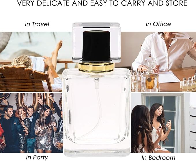 Refillable Perfume Bottle, 50ml/1.75fl oz Portable Glass Empty Perfume Refillable Containers Bags-Cases Replacement, Transparent Dropper Cologne Atomizer