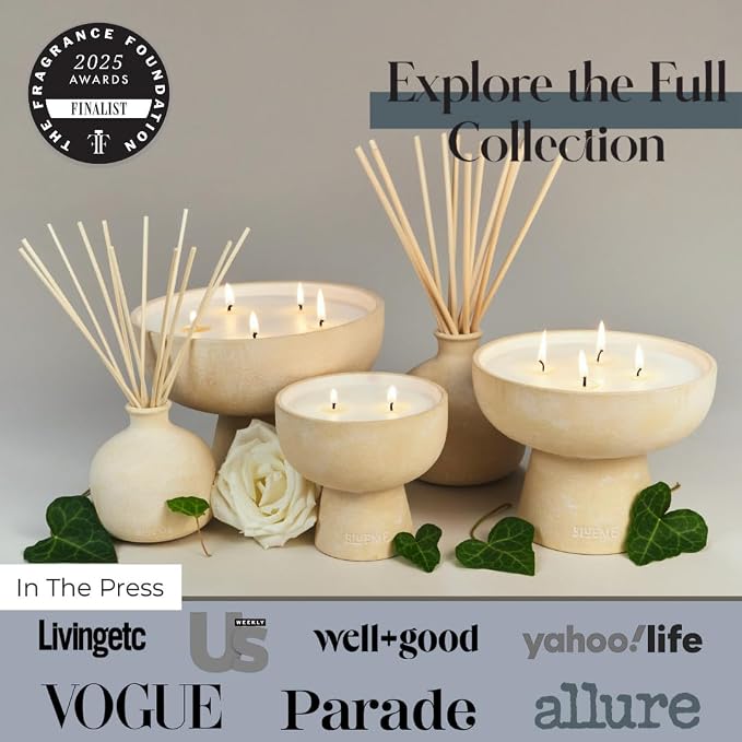 Blueme Renew Candle | Ivy & Rose | 4 Wick - Refillable Wellness Candle with Essential Oils, Hand Finished & Poured Soy Wax Blend Ceramic Vessel, Natural Cotton Wicks | Large 24 oz