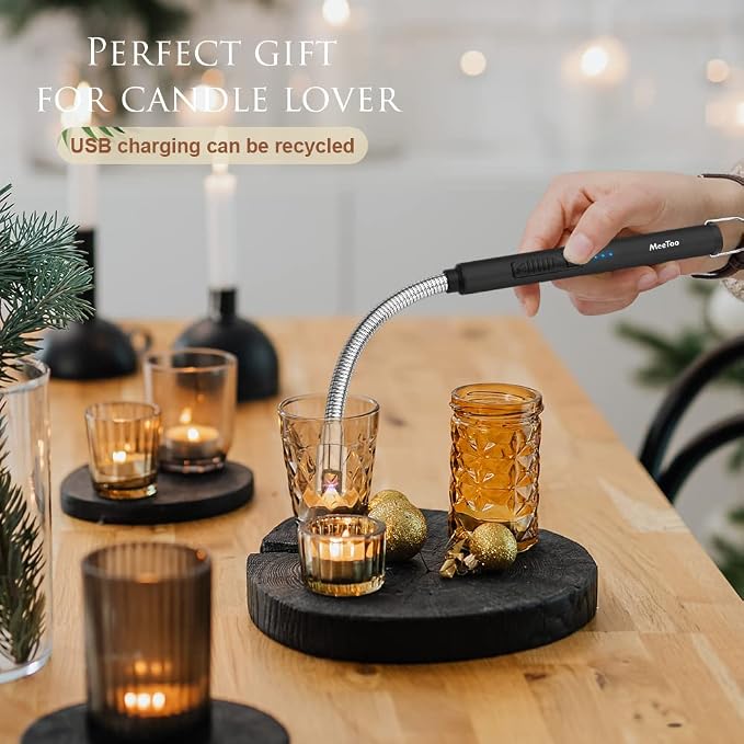 MeeToo Lighter, Electric Candle Rechargeable USB Lighter Plasma Arc for Candle Christmas Birthday Camping Black
