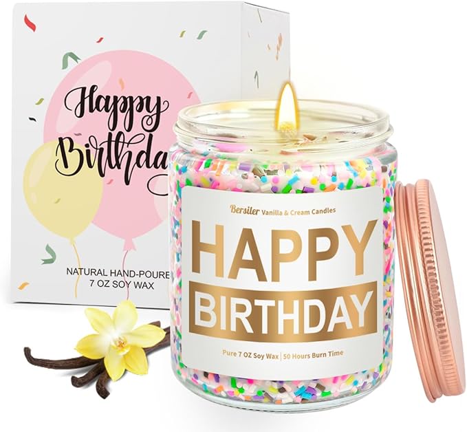 Candles for Birthday, Vanilla Cream Scented Candle 7OZ, Happy Birthday Candle Gifts for Women Her Best Friend, Unique Cute Soy Candles Non Toxic Aromatherapy
