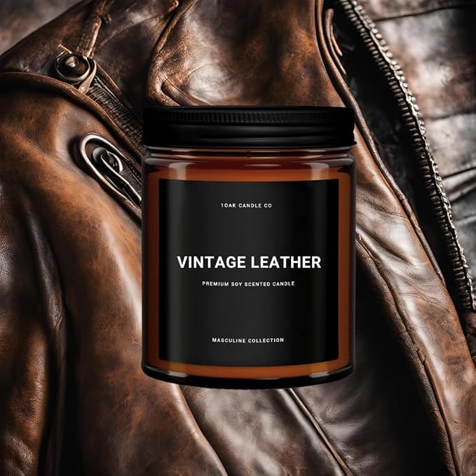 1OAK Leather Candle - Scented Candles for Men (Vintage Leather) - Masculine Decor - Long Burning Premium - Soy Wax (7oz.)