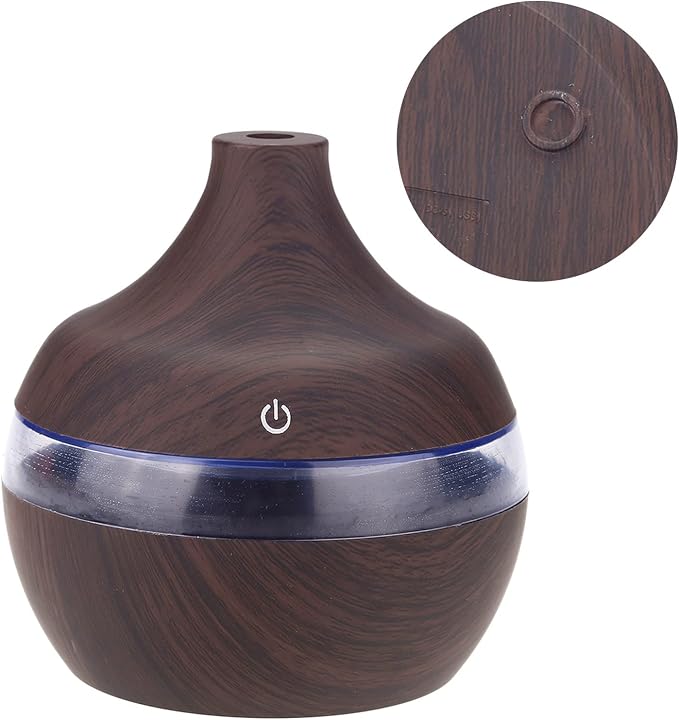 Omabeta Portable Mini Humidifier, 300ml Small Cool Mist Humidifiers, Wood Grain LED USB Color-changing Humidifier, Oil Diffuser with Colorful Night Light Mist Maker for Office Car Home, Super Quiet