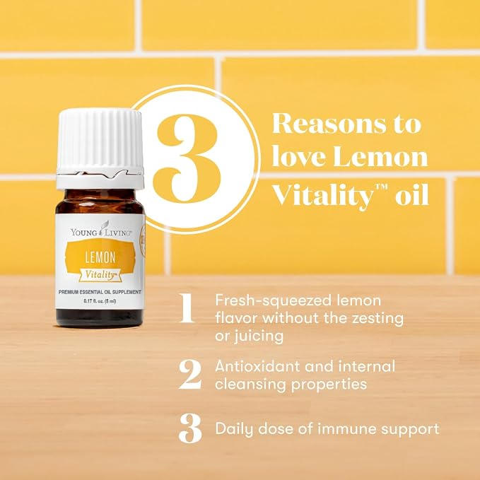 Young Living Vitality Lemon Essential Oil 5ml | Zesty & Refreshing Citrus Flavor for Culinary Delights | Enhance Dishes & Beverages with Bright, Invigorating Flavor