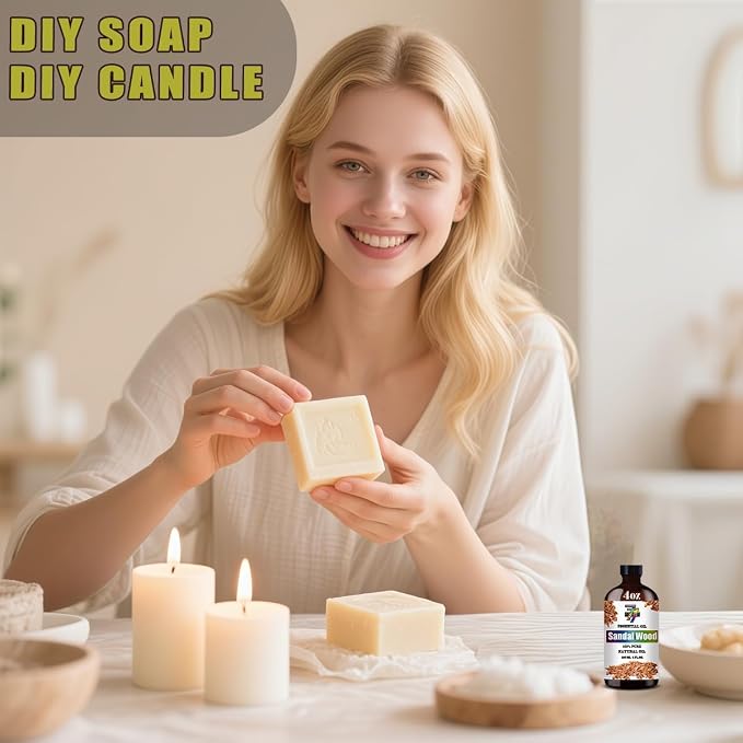 Sandalwood Essential Oil, Sandalwood Oil, for Diffuser, DIY Candles, Soap, Humidifier, Yoga, Gift, Essential Oils, GV77ZF Sandalwood Fragrance Oil - 4 fl oz (120 ml)