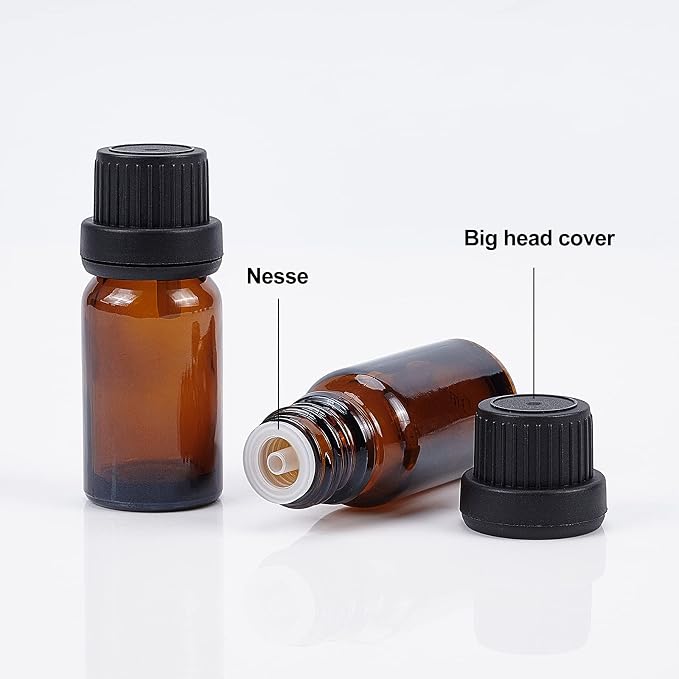 BENECREAT 24 Pack 10ml Brown Glass Essential Oil Bottles Refillable Container Kits with Plastic Droppers, Funnel Hoppers and Sticker for Aromatherapy Fragrance Cosmetic Oil