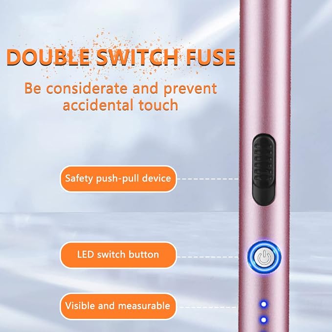 Elecrtic Lighter Rechargeable for Candle, Dual Arc Plasma Lighter with LED Battery Indicator, Windproof Flameless Lighter for Camping, BBQs, Fireworks, Kitchen Lighter Gift for Mother (Pink)