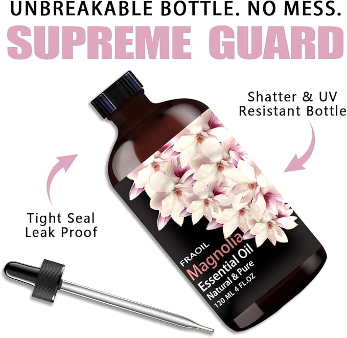 Magnolia Essential Oil, Magnolia Oil 4 Fl Oz 120ML for Diffuser Humidifier Yoga Cleaning DIY Candle Soap Making Perfume Gift for Women Essential Oils FRAOIL (Magnolia 4 Fl Oz (Pack of 1))