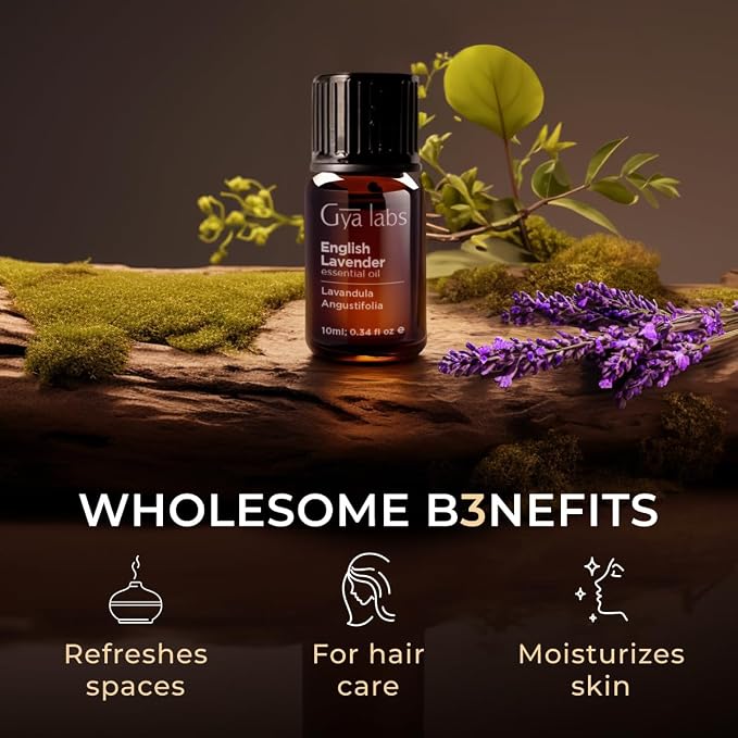 100% Pure English Lavender Essential Oil - 0.34 Fl Oz - English Lavender Oil for Hair, Skin, Diffuser, Aromatherapy & DIY Candle Making Scent