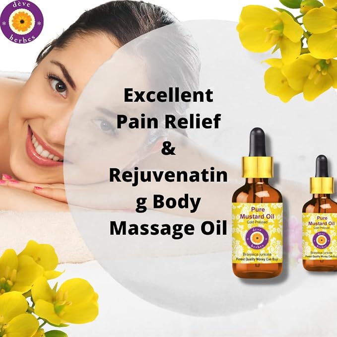 Deve Herbes Mustard Oil (Brassica juncea) with Glass Dropper | Cold Pressed | Pure | Natural | For Diluting Essential oils | Hair, Skin & Massage | Non-Sticky| Lightweight| Unisex | 10ml (0.33 oz)