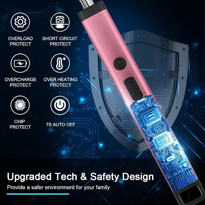 ARECTECH Candle Electric Lighter Rechargeable USB Arc Lighter for Candle Camping Fireworks Christmas Birthday Gifts with LED Light for Men Women Pink