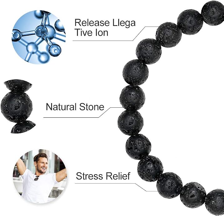 M MOOHAM Mens Bracelet - Beaded Natural Stone 8mm Tiger Eye Matte Agate Lava Rock Bracelets for Men Teen Boys Grandpa Dad Birthday Gifts Jewelry