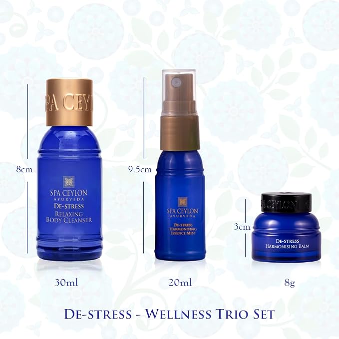 SPA CEYLON De-Stress Wellness Trio Set, Holistic Spa Essentials for Calming, Natural Ingredients, Ayurvedic Bath Gift Set, Shower Gel, Body Mist, Balm (150 g, Frankincense)