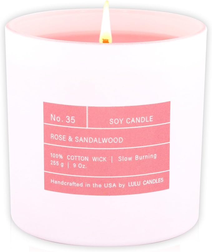 Lulu Candles | Rose & Sandalwood | Smells Floral & Woody | Luxury Scented Soy Jar Candle | Hand Poured in The USA | Highly Scented & Long Lasting (9 Oz. Limited Edition)