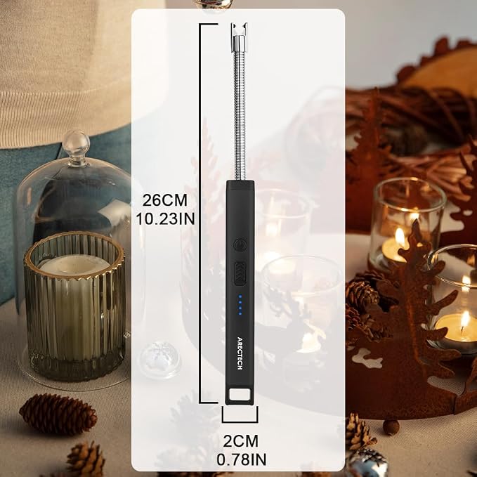 ARECTECH Candle Electric Lighter Rechargeable USB Arc Lighter for Candle Camping Fireworks Christmas Birthday Gifts with LED Light for Men Women Black