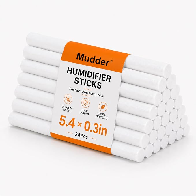 Mudder 24 pcs Humidifier Sticks Filter Refill 5.35''Mini Air Diffuser Pure Cotton Wicks Refill Humidifiers Filter Sticks Wicks for Small Portable Humidifier Diffuser in Office Bedroom Home