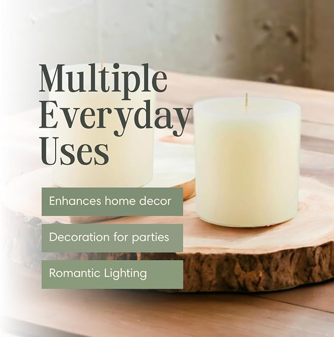 Mister Candle Non Scented Pillar Candle, Unscented 4 x 4 Inch Candles (Set of 2) Hand Poured Ivory Unscented Candles for Home Decor, Premium Wax, Smokeless & Dripless, 80 Hour Burn Time