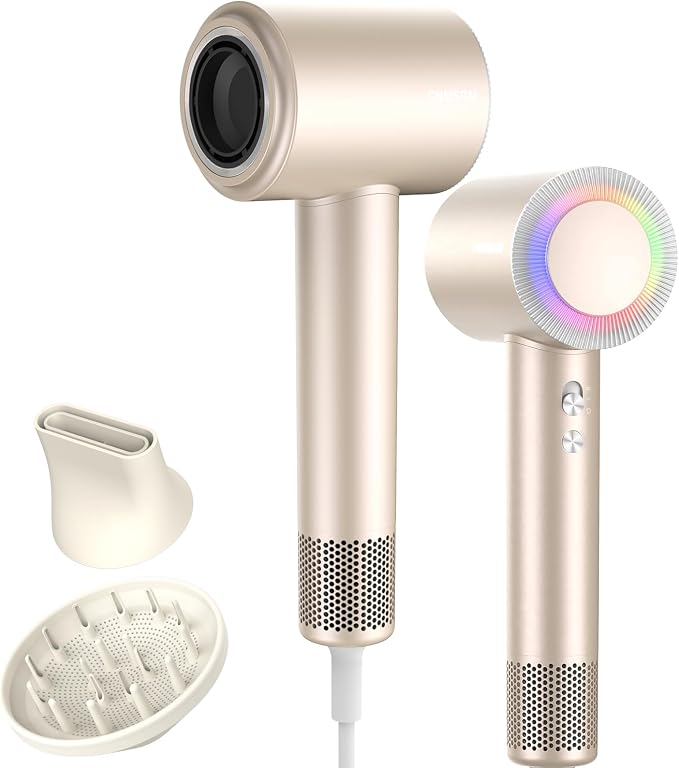 Hair Dryer, High Speed Ionic Blow Dryer, 160000 RPM, Low Noise,5X-Fast Drying, 2 Billion Negative Ions, Compact Blow Dryer with Magnetic Diffuser for Faster Drying All Hair Types(Iridescent)