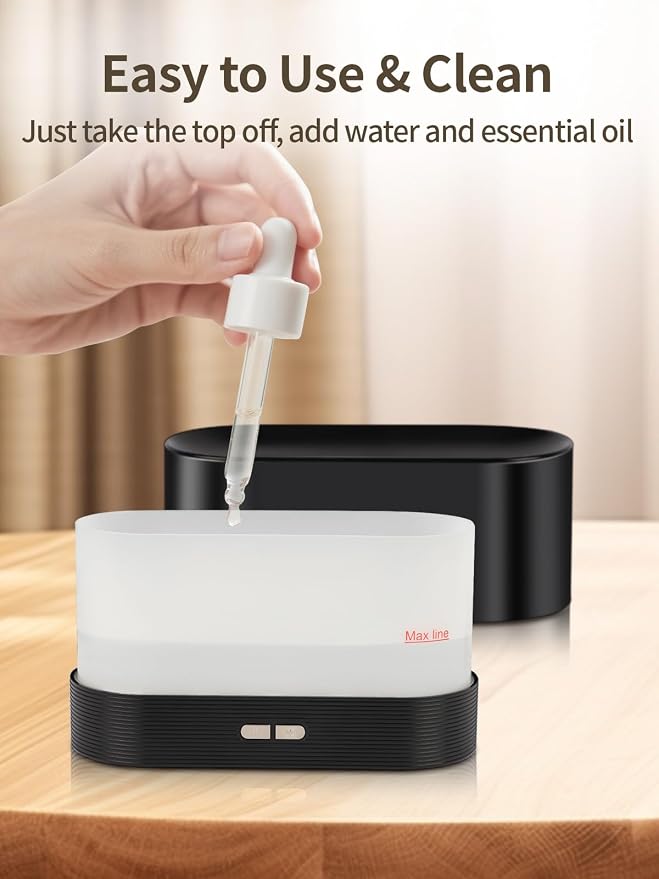Flame Essential Oil Diffuser, 180ml Aromatherapy Diffuser with 7-Color LED Lights, Auto Shut-Off, Ultrasonic Cool Mist Humidifier for Home, Bedroom, Office, for Dad (Black)