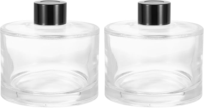 HARFINGTON 2pcs 250ml/8.5oz Empty Glass Diffuser Bottle 3.5" x 3.6" Refillable Fragrance Accessories Aromatherapy Jar Container for Replacement Reed Diffuser DIY Home Bathroom Transparent