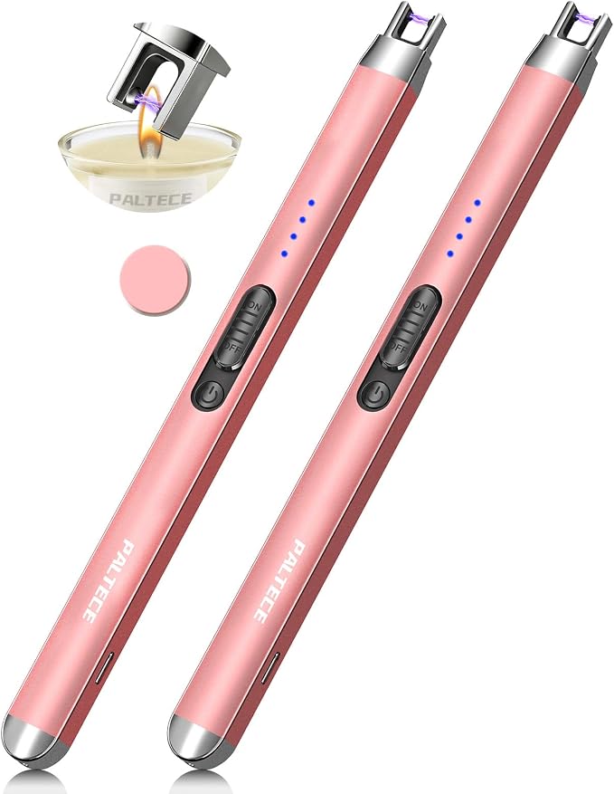 2 Pack Candle Lighter USB Rechargeable Electric Plasma Arc Lighters with Safety Lock, Windproof Flameless Long Lighters Matches for Candle, Grill, BBQ, Camping, Gas Stoves (Rose Gold*2)