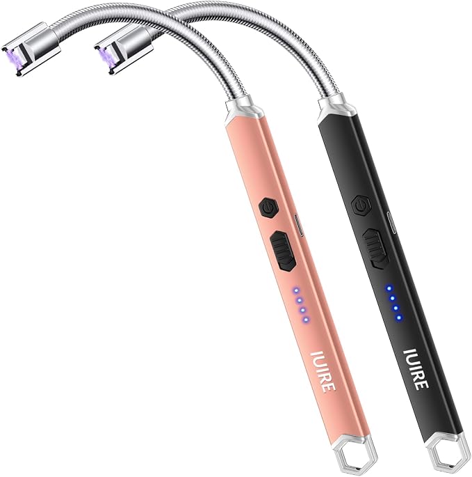 Electric Candle Lighter USB C Rechargeable Plasma Arc Lighters with 360° Flexible Neck Windproof for Deep Candles, Gas Stove, Camping Grill & Fireworks (Black*Rose Gold)