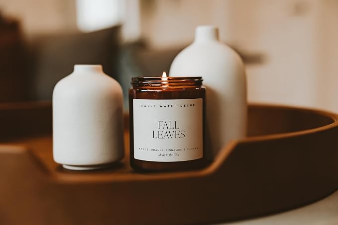 Sweet Water Decor Fall Candles for Home Scented - Hand Poured Soy Wax Autumn Candle with Apple & Cinnamon Scent - 40 Hour Burn Time Long Lasting Fall Candles Soy - Amber Glass Jar for Candle Decor