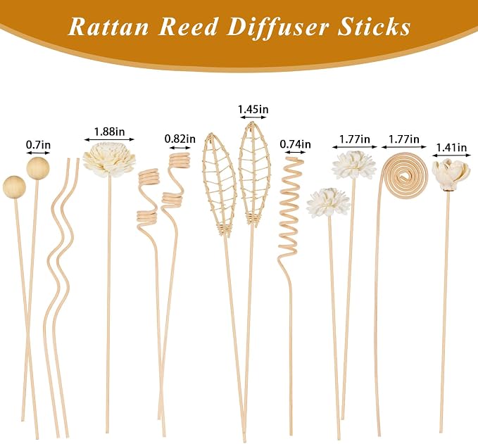 HFKPJRT 23Pcs Rattan Reed Diffuser Sticks Set, 10 Inch Natural Flower Reed Fragrance Diffuser, Unscented, for Home Office Decor