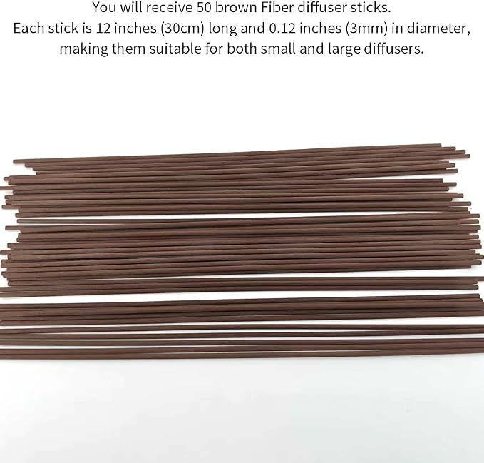 50PCS Brown Fiber Reed Diffuser Sticks 12 Inch Long 3mm Diameter Strong Absorption Refill Replacement Reeds for Diffuser Stick Essential Oil Scented Aroma Fragrance Rod for Home Office Spa