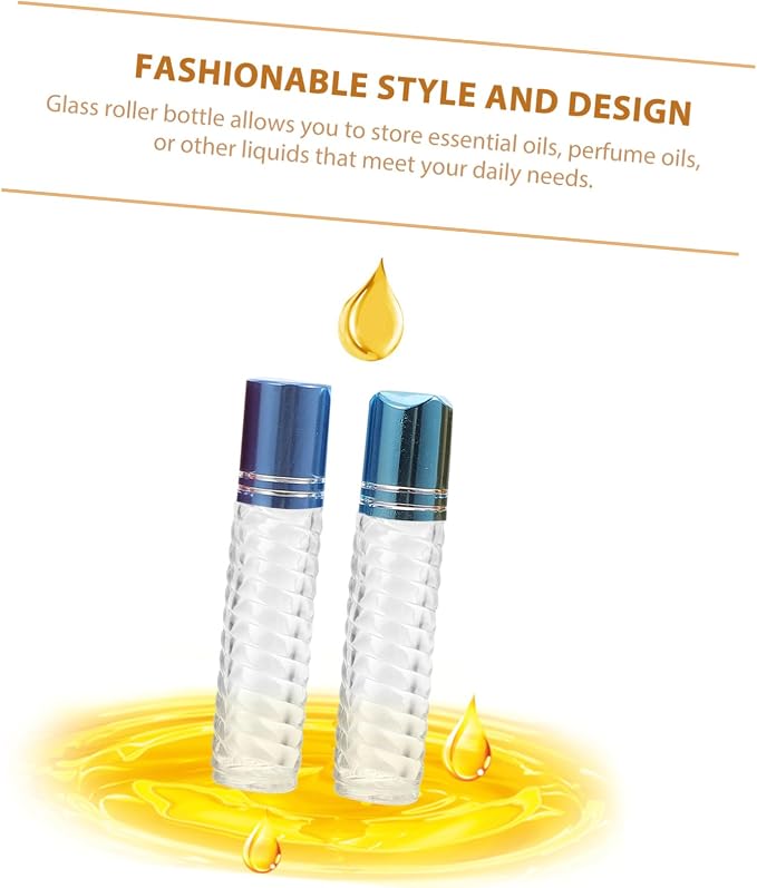 Lurrose 12pcs 5ml Glass Roller Bottles with Cap Essential Oil Bottle Kit Perfume Sub-packaging Portable Mini Roll-on for Travel and Aromatherapy Use Random Color