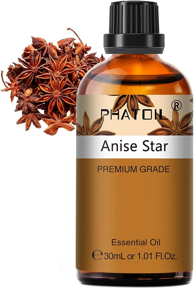 Anise Star 1.01fl.oz Essential Oil, PHATOIL Pure Aromatherapy Oils for Diffuser, Humidifier, Perfect for DIY Soap, Candle, Bath Bombs Making(30ml)