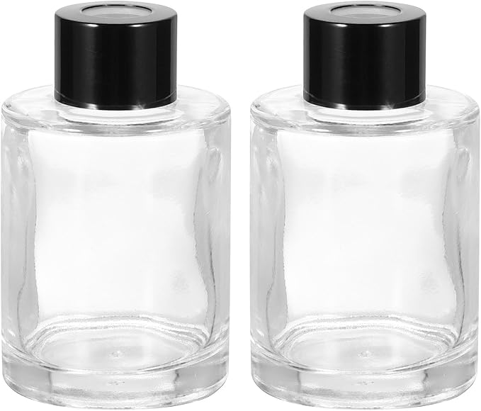 HARFINGTON 2pcs 80ml/2.7oz Empty Glass Diffuser Bottle 3.4" x 2" Refillable Fragrance Accessories Aromatherapy Jar Container for Replacement Reed Diffuser DIY Home Bathroom Transparent