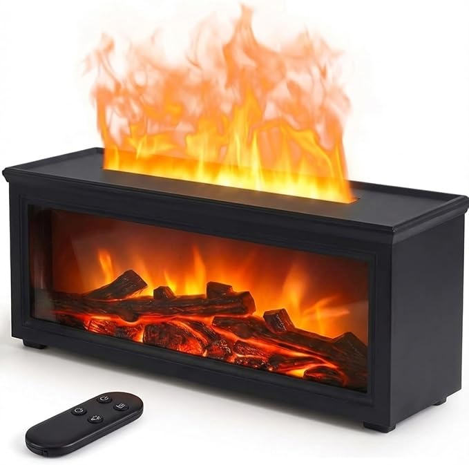 Essential Oil Diffuser, 7-Color Fireplace Fire Flame Aromatherapy Humidifier, 280ml Ultrasonic Aroma Diffuser, Cozy with Time Sets and Remote Control for Bedroom Home Yoga Office