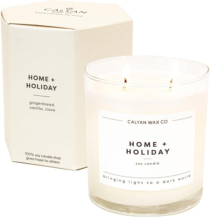 Calyan Wax Co. Home & Holiday 2 Wick Scented Candle - 37 Hour Burn - Luxury Clean Soy Wax Candles - Long Lasting Large Glass Jar Candle for Home - 8.8oz