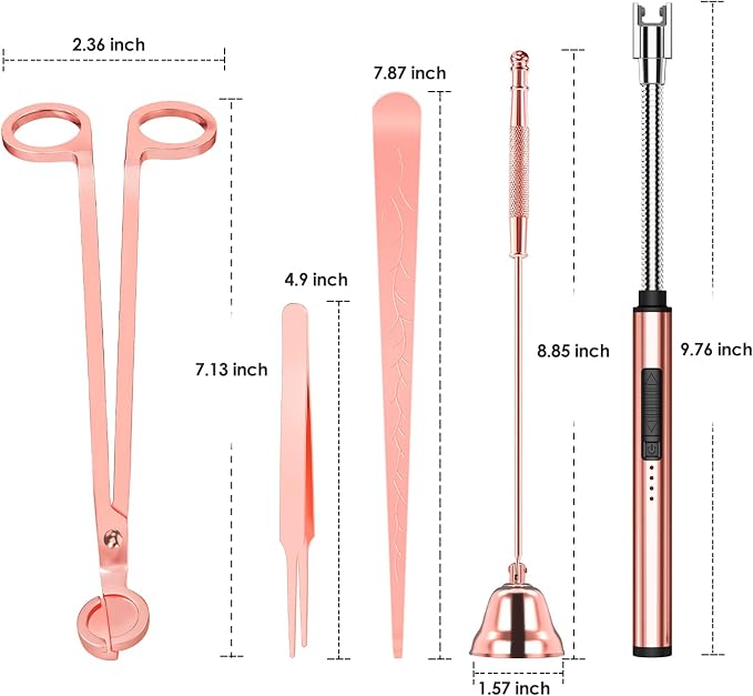 5 in 1 Candle Accessory Set,Candle Wick Trimmer Cutter Set,Candle Wick Dipper,Candle Wick Snuffer,Rechargeable Candle Lighter,Tweezers,Stainless Steel Candle Care Kit Gift for Aromatherapy