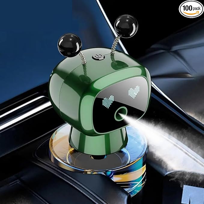 Robot Intelligent Aromatherapy Machine, Smart Cute Robot Car Air Freshener - Fine Spray/Fillable/Four-Gear Adjustment/Vibration Sensing/On-Off/Large Capacity Long-Lasting Fragrance/Green-V2(Gardenia)