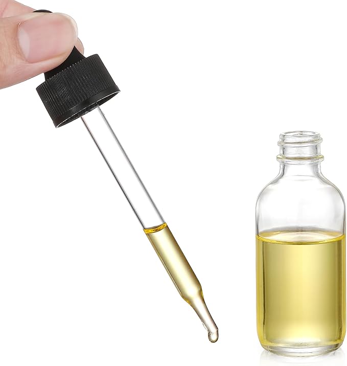 Set of 4, 1 oz Clear Eye Dropper Bottles with 1 Stainless Steel Funnels & 4 Labels - Black Caps 30ml Thick Glass Tincture Bottles - Leakproof Essential Oils Bottles for Health, Personal Care & Beauty